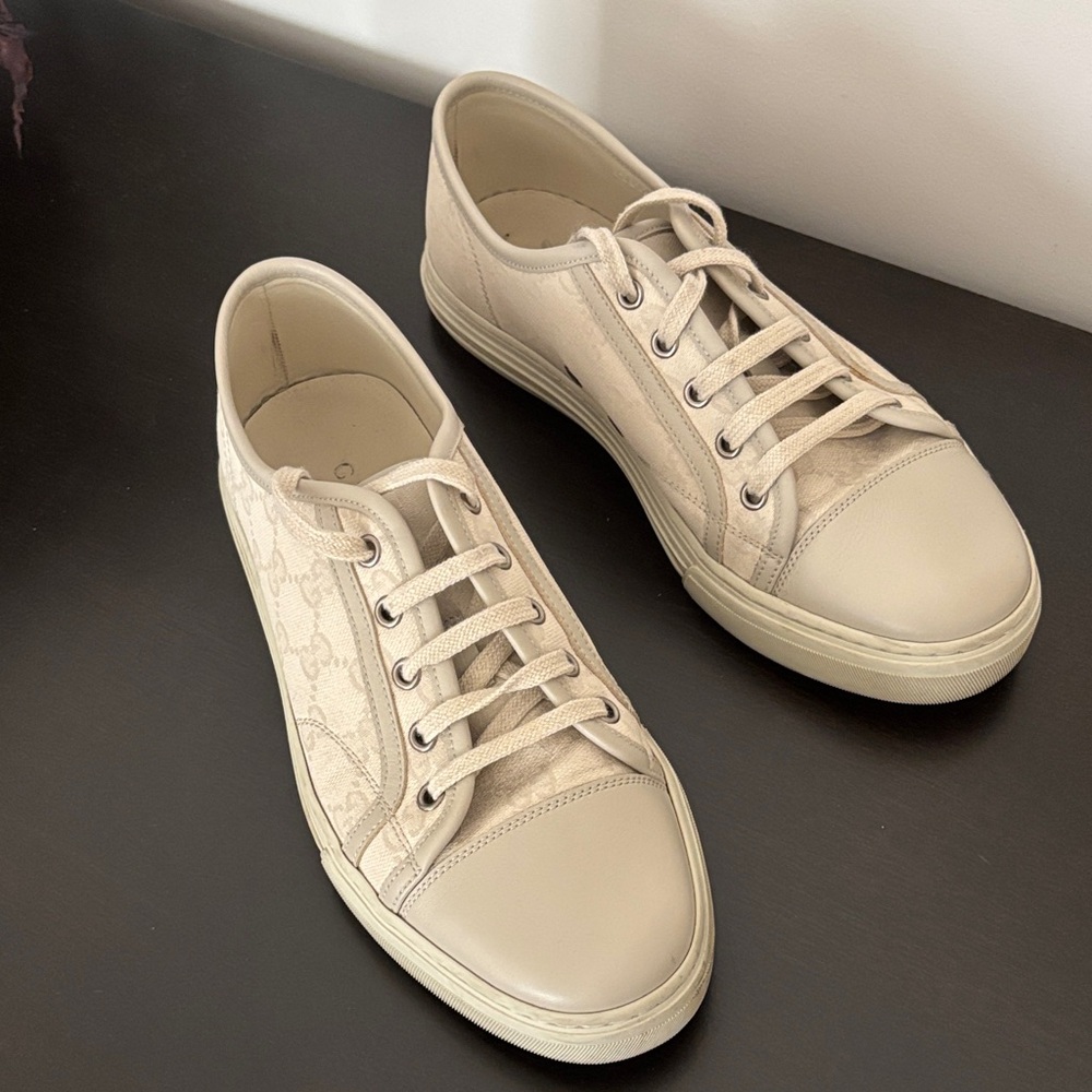 Gucci Cream Lace-Up Sneakers